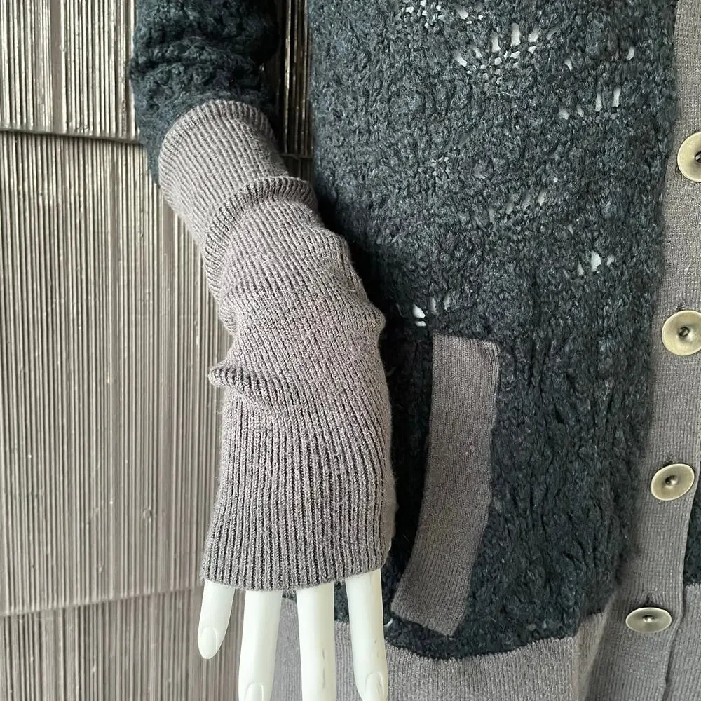 🔥Free People Chunky Knit Two tones Navy & Gray Shawl Neck Cardigan Sweater Sz S - Picture 6 of 16